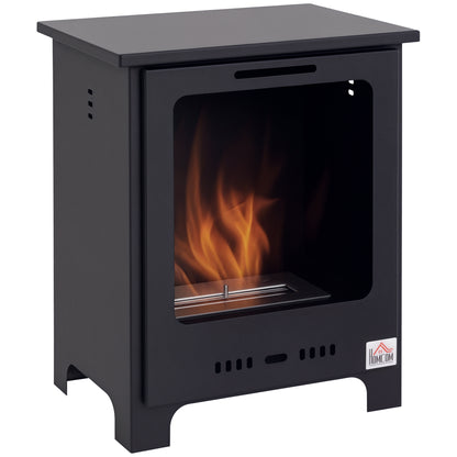 HOMCOM Freestanding Ethanol Fireplace, Bioethanol Fire with 0.9L Tank, 3 Hours Burning Time for Indoor, Black
