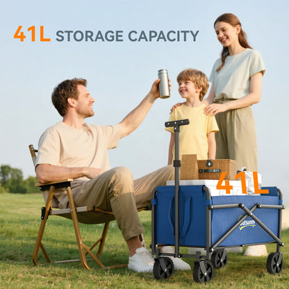 Outsunny 41L Festival Trolley on Wheels, Compact Garden Folding Trolley Cart, 60kg Heavy Duty Collapsible Foldable Wagon with Adjustable Handle and Carrying Bag for Beach, Camping, Festival, Blue