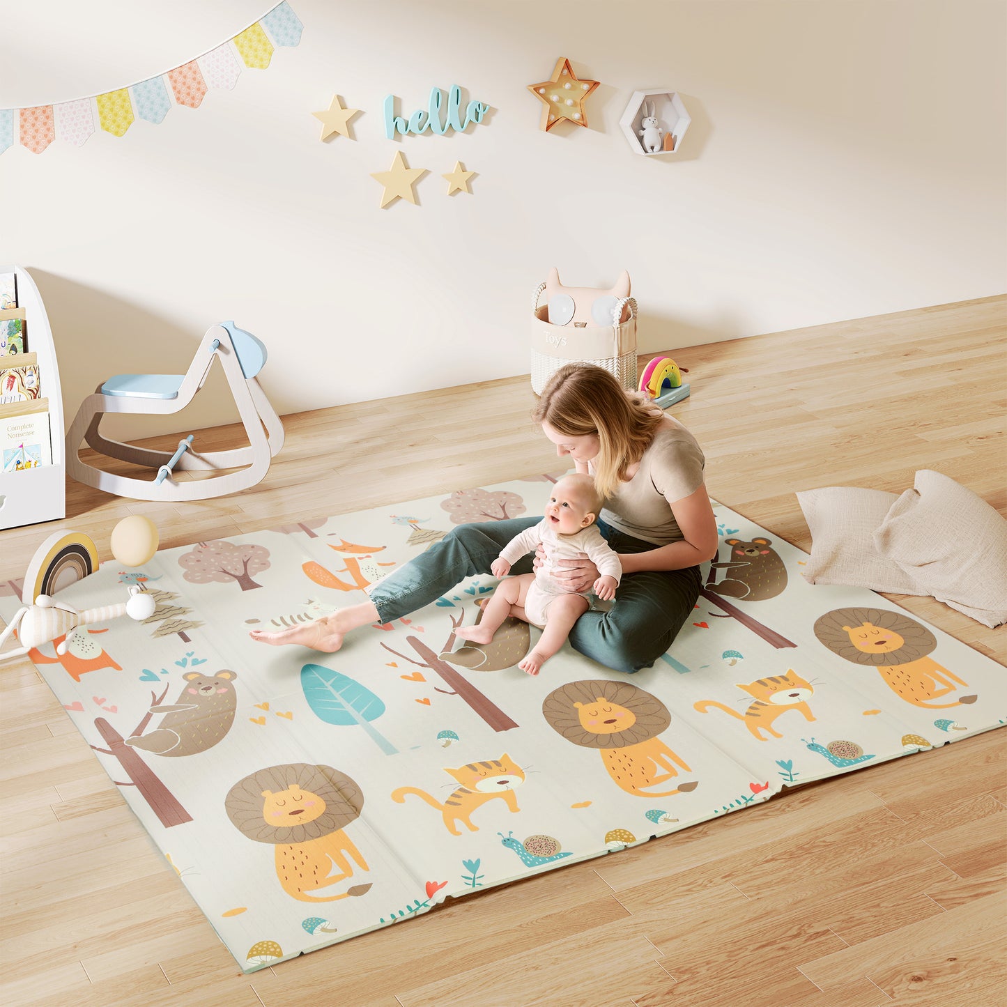 AIYAPLAY Baby Play Mat, Double Sideded Foldable Kids Crawling Mat, Reversible & Waterproof, Animal--ChewyGames-ChewyGames