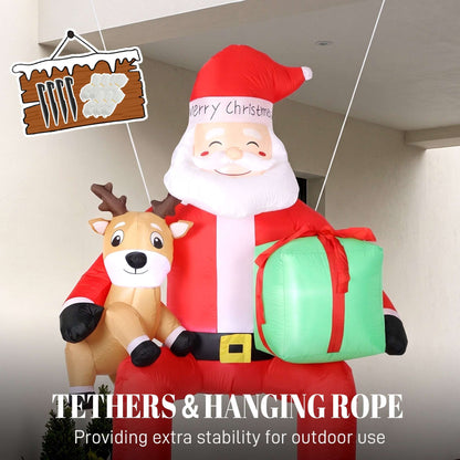 Outsunny 9.3ft Giant Christmas Inflatable Hanging Santa Claus Sitting w/ Reindeer, Gift Box