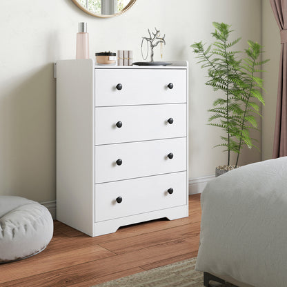 HOMCOM 4 Drawer Chest of Drawers, Modern Dresser for Bedroom, Storage Cabinet for Living Room Entryway, White Wood Effect