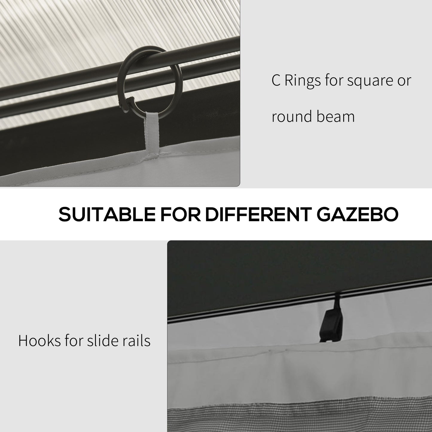 Outsunny 4 Pack Replacement Gazebo Curtains Privacy Panel for Most 3 x 4m Gazebo Canopy Pavillion Outdoor Shelter Sidewalls Accessories Light Grey