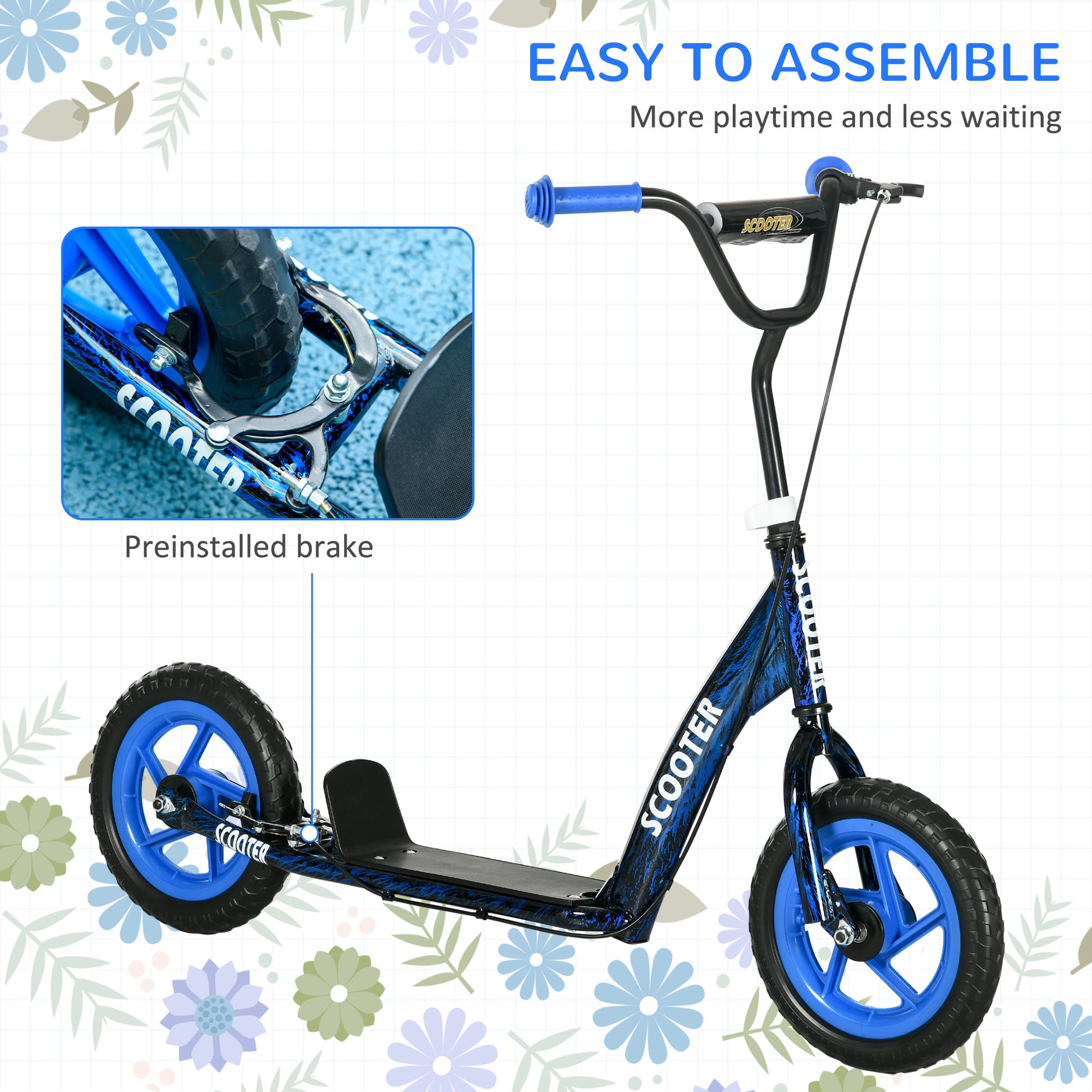 AIYAPLAY Kids Scooter with Adjustable Handlebar, Children's Kick Scooter with Non-slip Footplate, Rear Brake, Kickstand, Blue--ChewyGames-ChewyGames