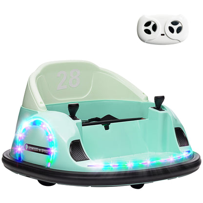AIYAPLAY 360° Rotation Kids Bumper Car, 12V Waltz Car with Remote Control, Dual Joystick, Music, Lights, Green