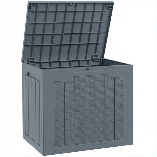 Outsunny 93L Plastic Garden Storage Box, Outdoor Storage Box with Handles, Waterproof Outdoor Storage Container, Light Grey
