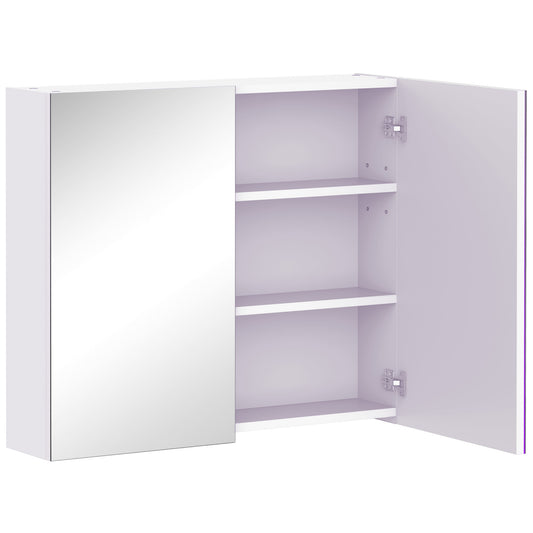 HOMCOM Bathroom Mirror Cabinet, 3-Tier Wall Mount Bathroom Storage Cabinet with Soft-Close Hinges and Adjustable Shelf, Double Door Cupboard, 70 x 15 x 60 cm, White