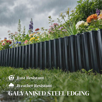 Outsunny Metal Garden Edging Border, 8 in x 21.3 ft Corrugated Heavy Duty Galvanised Steel Lawn Edging, Dark Grey--ChewyGames-ChewyGames
