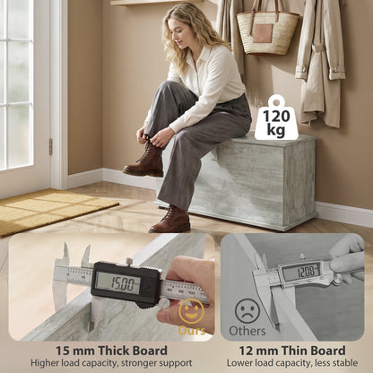 HOMCOM Storage Chest, 102L Blanket Box, Shoe Bench with Safety Hinged Lid, Bed End Bench for Bedroom, 80 x 40 x 45cm, Grey