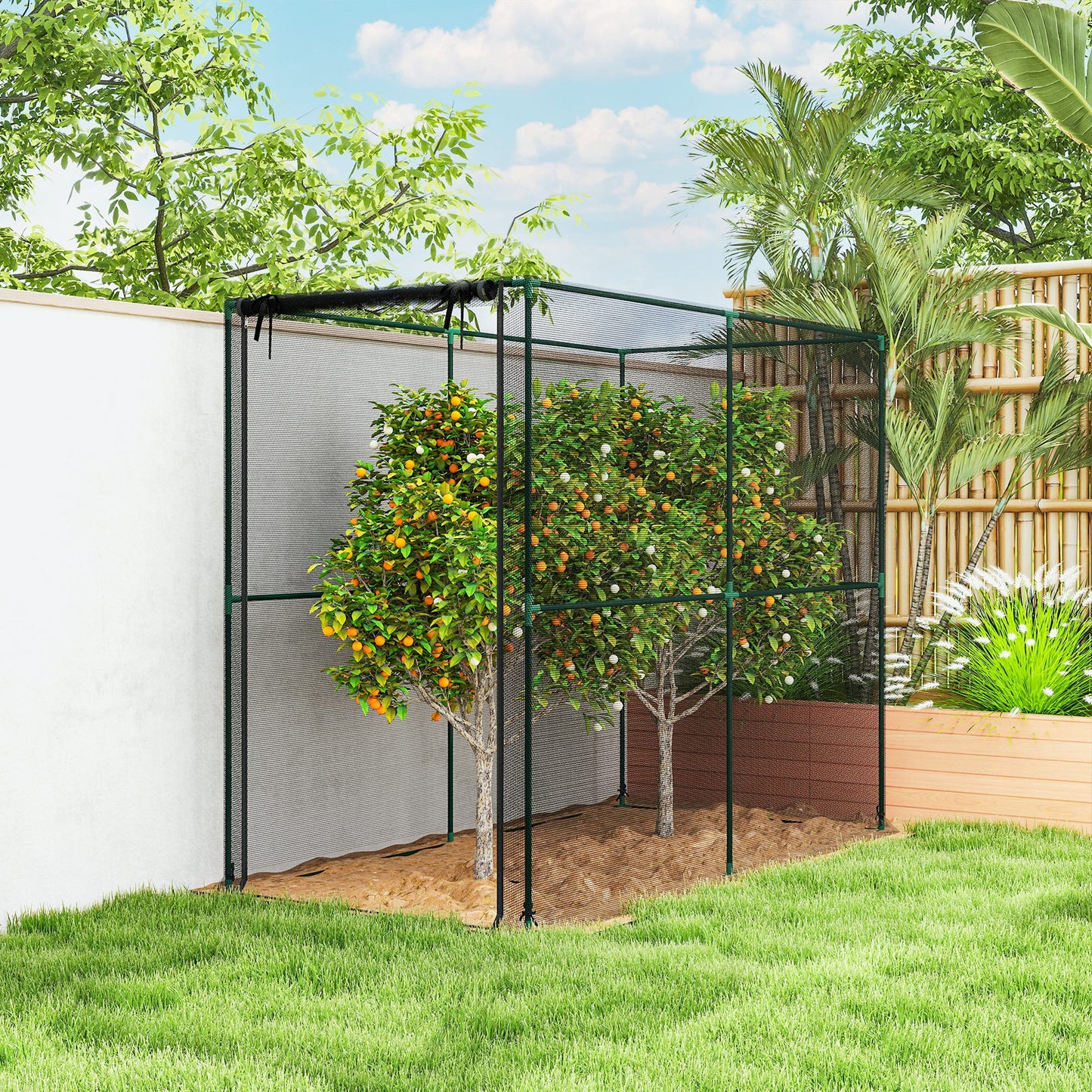 Outsunny Fruit Cage Bird Netting, Brassica Cage Plant Protection Tent with Zipped Door, Anti Bird, Insects, Small Animals, Black