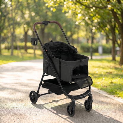 PawHut Dog Stroller, 3 in 1 Foldable Pet Stroller for Small Puppy Cat with Detachable Travel Carrier, Storage Basket, Black