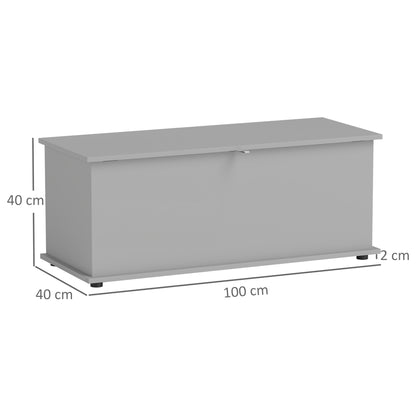 HOMCOM Storage Chest, Large 113L Blanket Box, Shoe Bench with Safety Hinged Lid, Storage Trunk, Bed End Bench for Bedroom, Hallway, Living room, Playroom, 100 x 40 x 40cm, Grey--ChewyGames-ChewyGames