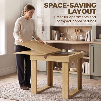 HOMCOM Folding Dining Table Under-Table Storage Extendable Kitchen Table Steel Rail Oak Effect