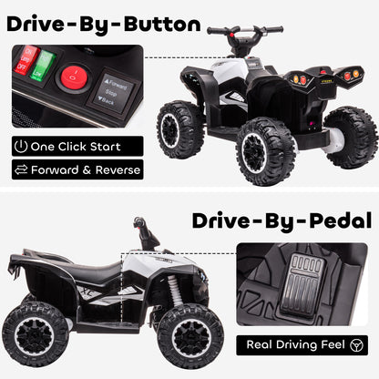HOMCOM 12V Ride-On Quad Bike w/ Music, Horn, for Ages 3-5 Years - White