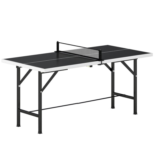 SPORTNOW 5ft Mid-Size Table Tennis Table, Ping Pong Table with Net, 2 Table Tennis Paddles and 3 Balls for Indoor Game, Black