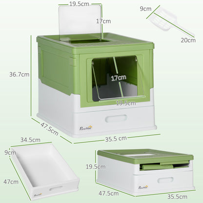 PawHut Hooded Cat Litter Box, Portable Pet Toilet, with Scoop, Front Entry - Emerald Green