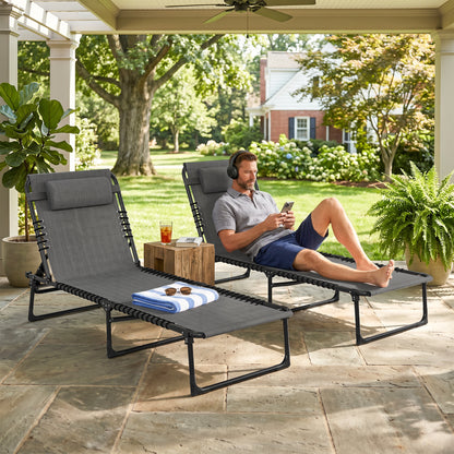 Outsunny Set of Two Folding Sun Loungers, with Four-Position Backs - Grey