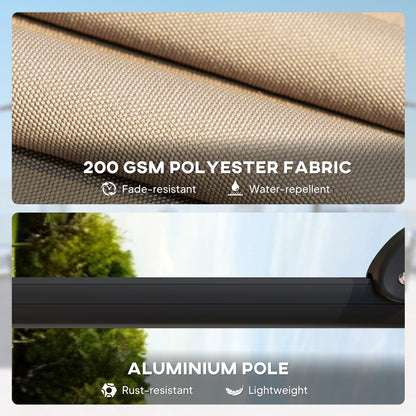 Outsunny 2.4 x 2.4 m Cantilever Parasol with Umbrella Weights, UPF50+ Offset Outdoor Umbrella w/ Easy Tilt Adjustment, Khaki
