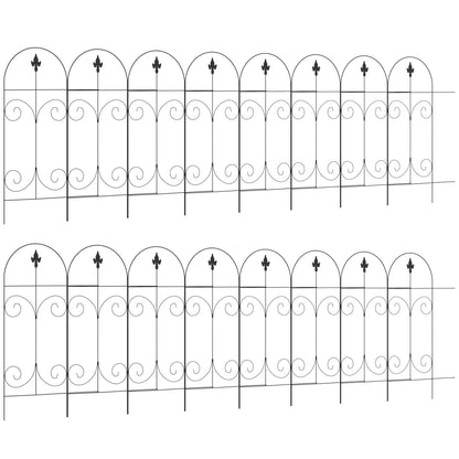 Outsunny Decorative Garden Fencing, 16PCs 44in x 25ft Outdoor Picket Fence Panels, Rustproof Metal Wire Landscape Flower Bed Border Edging, Black