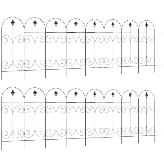 Outsunny Decorative Garden Fencing, 16PCs 44in x 25ft Outdoor Picket Fence Panels, Rustproof Metal Wire Landscape Flower Bed Border Edging, Black
