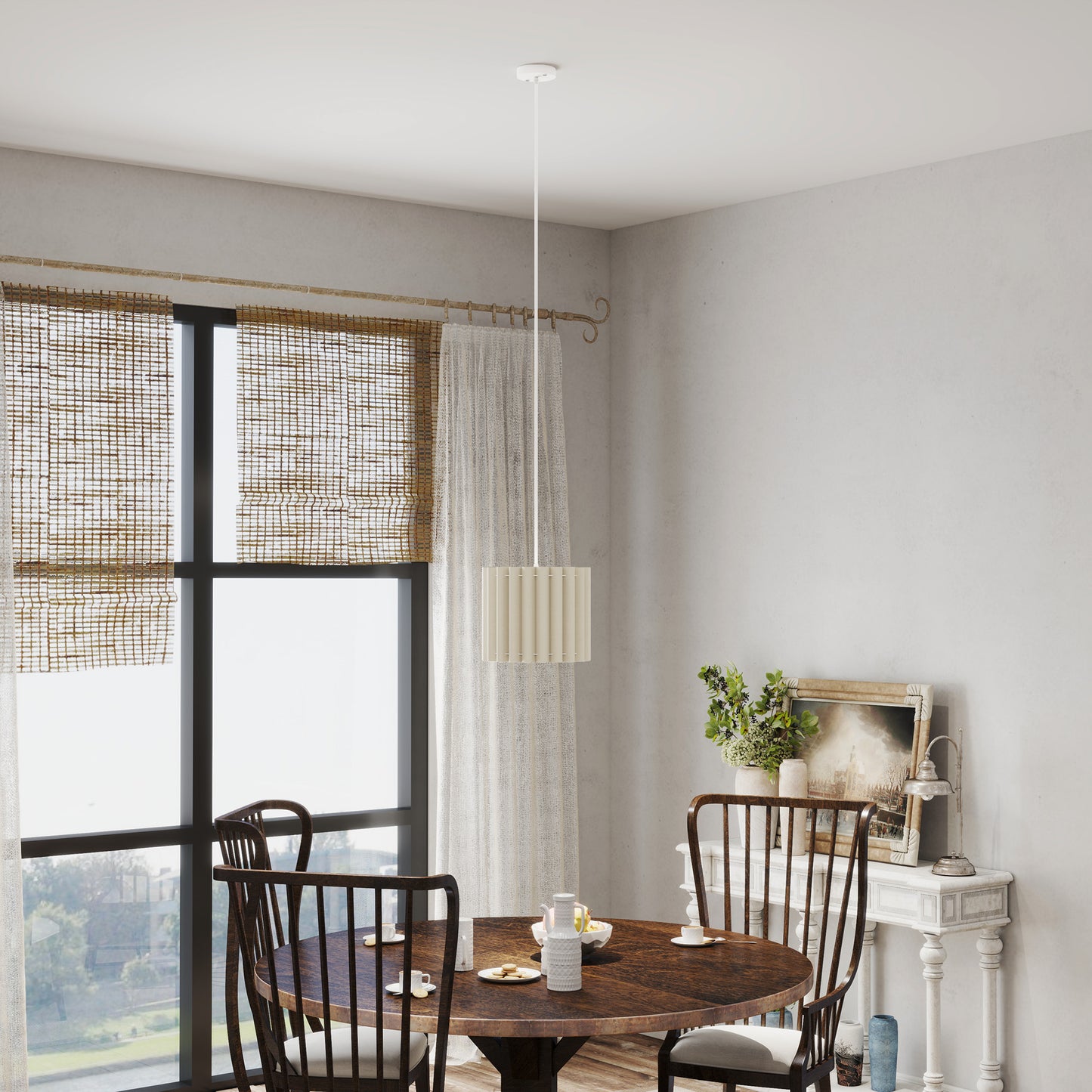 HOMCOM Linen Pendant Light, Bedside Ceiling Lamps with E27 Bulb, Modern Hanging Lights for Living Room, Bedroom, Kitchen, Hallway, White