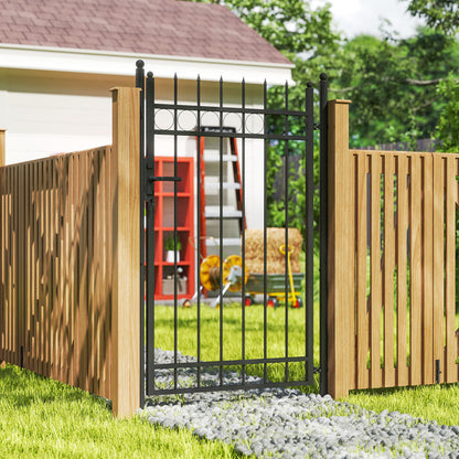 Outsunny Galvanised Steel Garden Gate, Outdoor Fence Gate Security Barrier with Lock, Keys and Handle, Outdoor Entrance Way Door with Classic Finials, 105 x 204 cm, Black--ChewyGames-ChewyGames