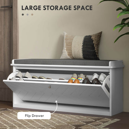 HOMCOM 10-Shoe Storage Bench, with Padded Top Seat - White/Grey