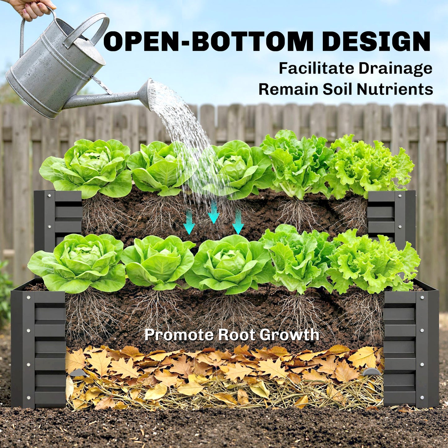 Outsunny 2 Tier Raised Garden Bed, Galvanised Planter Box with Open Bottom for Vegetables Flowers Herbs, 120x101x58cm, Dark Grey