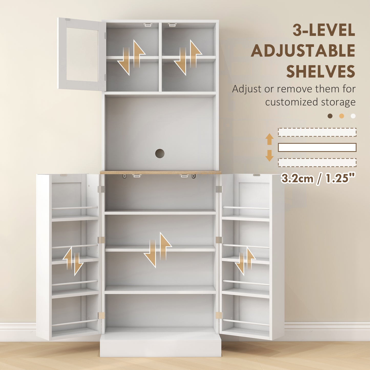 HOMCOM Two-Part Kitchen Storage Cabinet - White