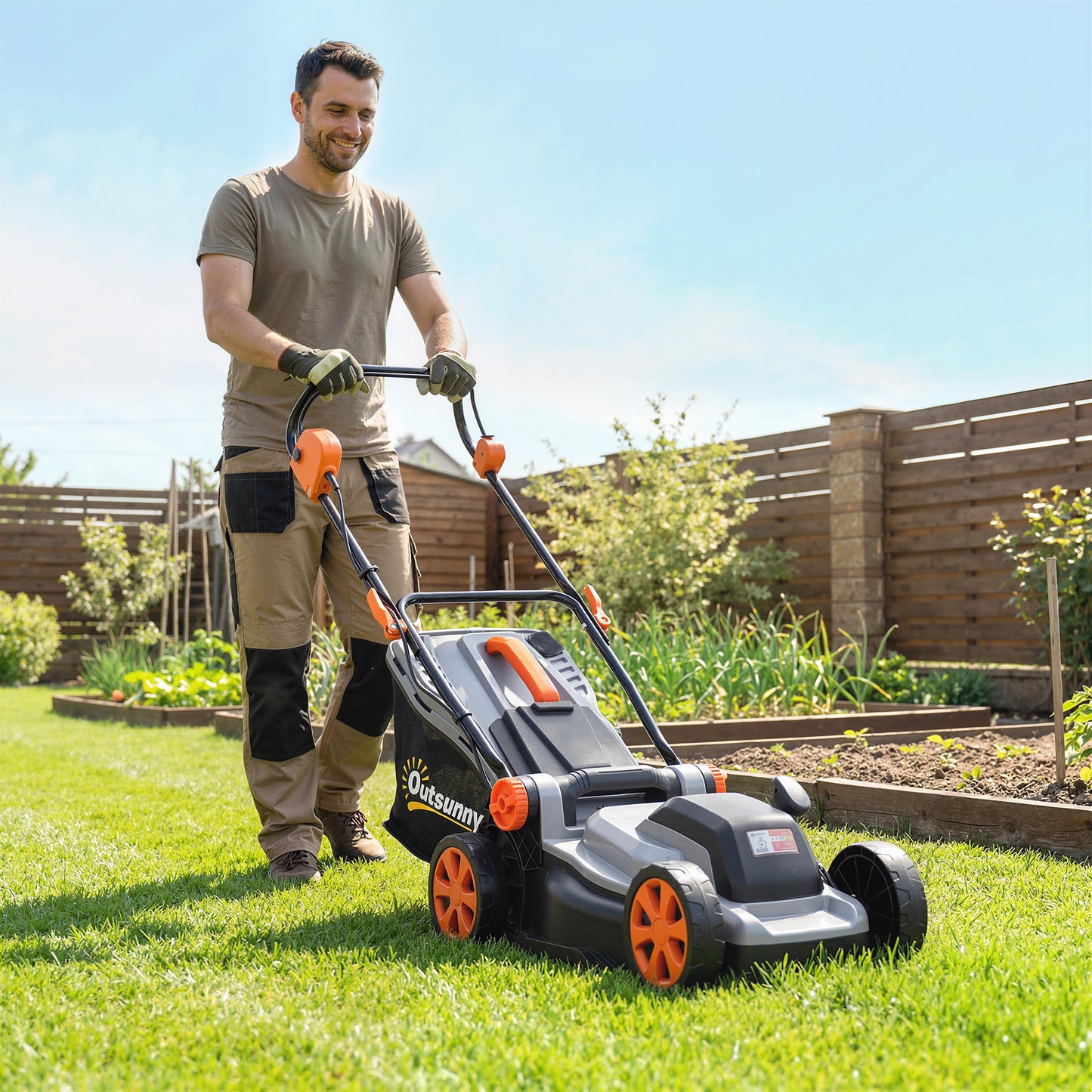 Outsunny 18V Cordless Lawnmower with 2 x 4Ah Batteries, Battery Lawn Mower with 34cm Cutting Width, Mulching Feature