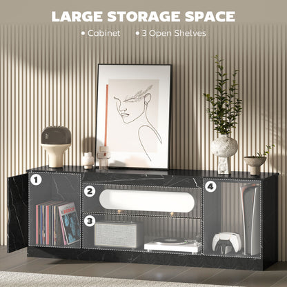 HOMCOM TV Stand Cabinet, Marble Effect TV Unit for up to 55" TVs with Glass Shelf and Storage Cabinet, Entertainment Unit for Living Room, Bedroom, Black