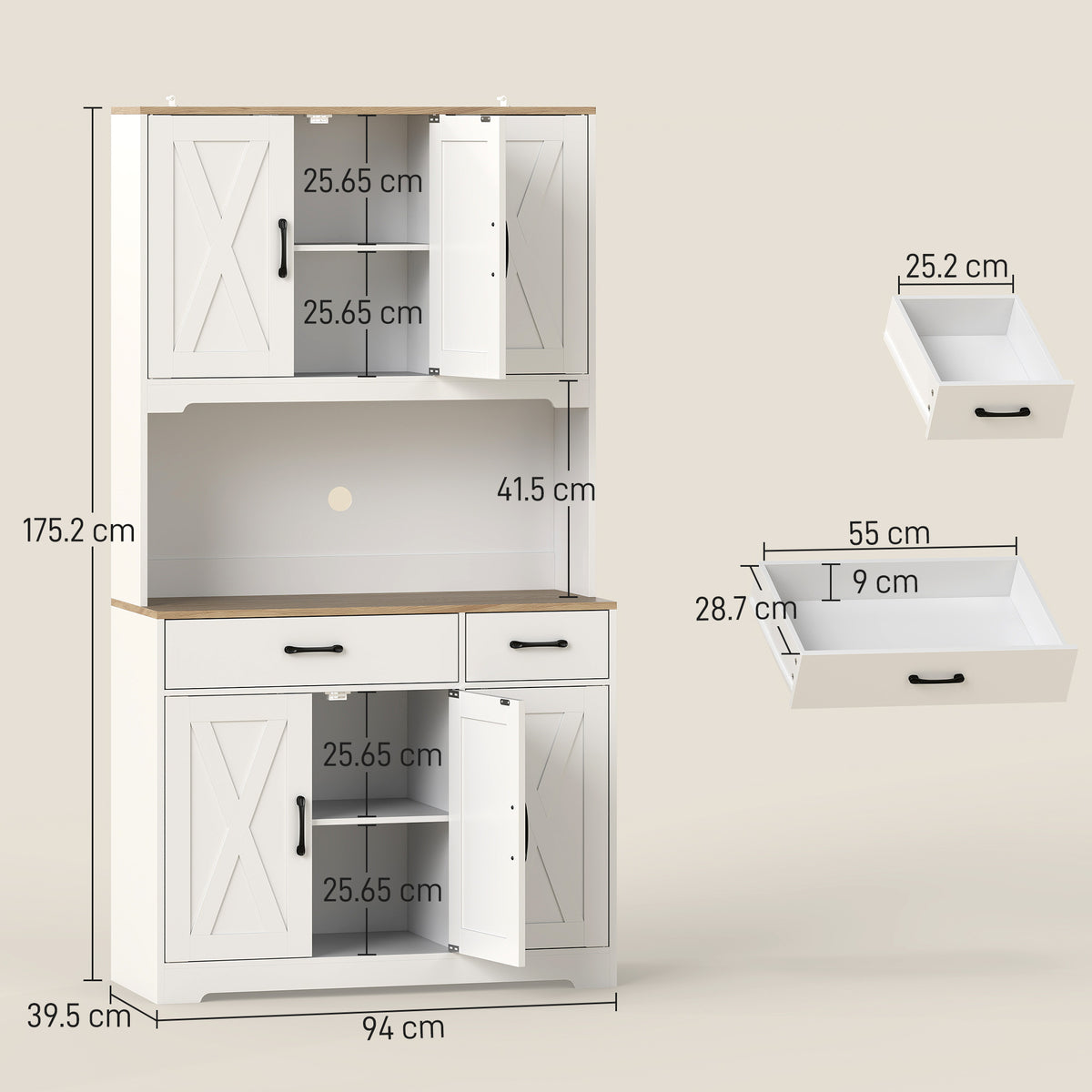 HOMCOM 175 cm Tall Kitchen Pantry Cabinet with Microwave Stand, Freestanding Pantry Cupboard, White