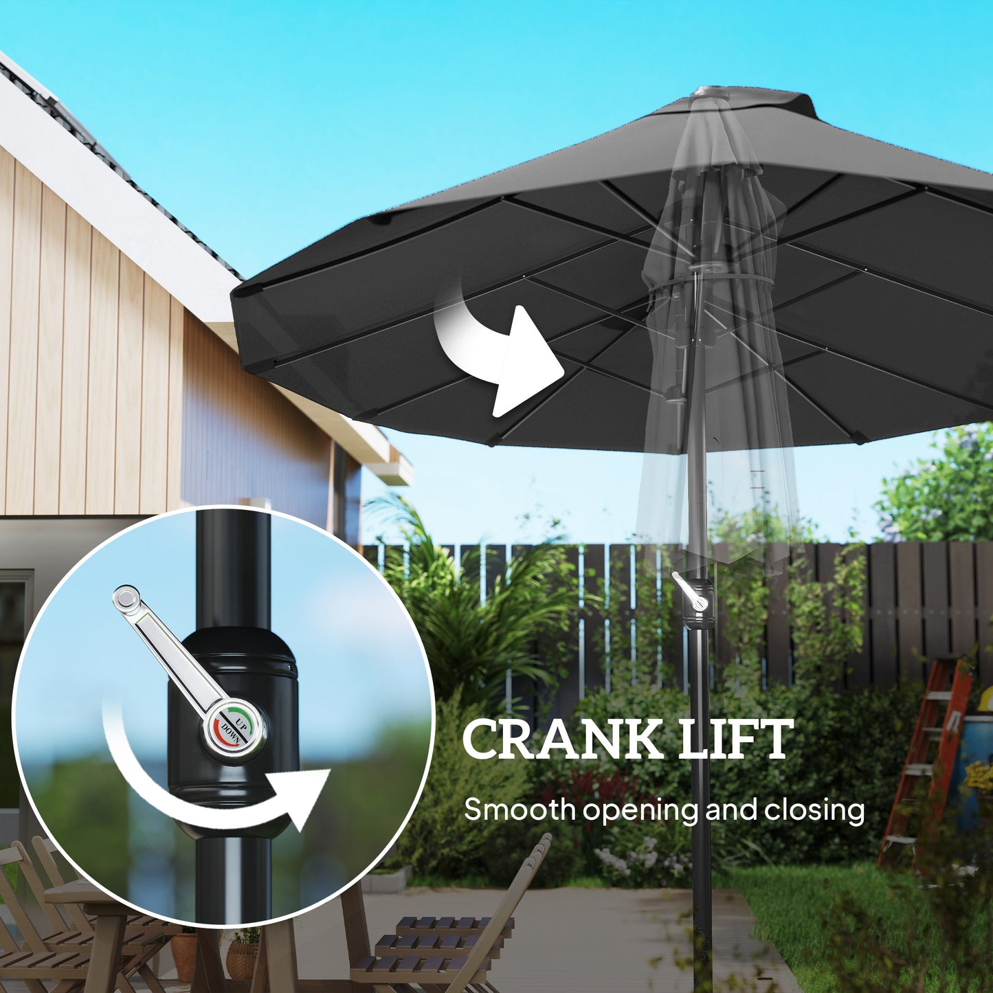 Outsunny 4.6m Double Garden Parasol - Black