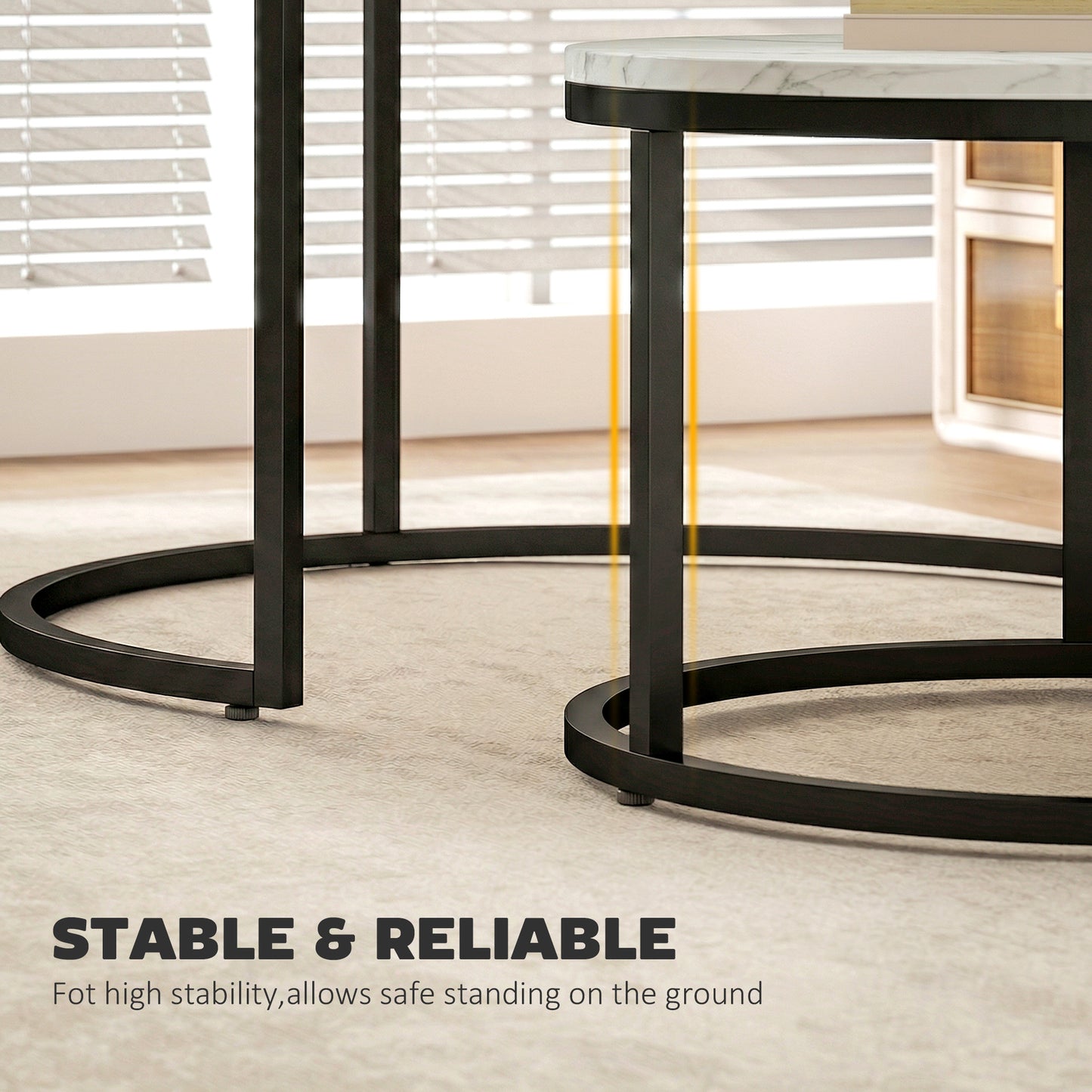 HOMCOM Set of Two Marble-Effect Stacking Tables - White