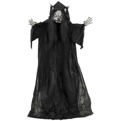 HOMCOM 67"/170cm Life Size Animated Ghost with Werewolf Mask, Halloween Decorations Outdoor Indoor, Scary Halloween Animatronic