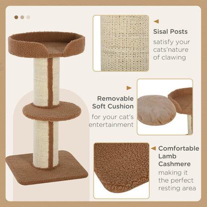PawHut 91cm Cat Tree, Cat Tower with Scratching Post, Bed, Perch, Removable Cushion for Indoor Kittens, Brown