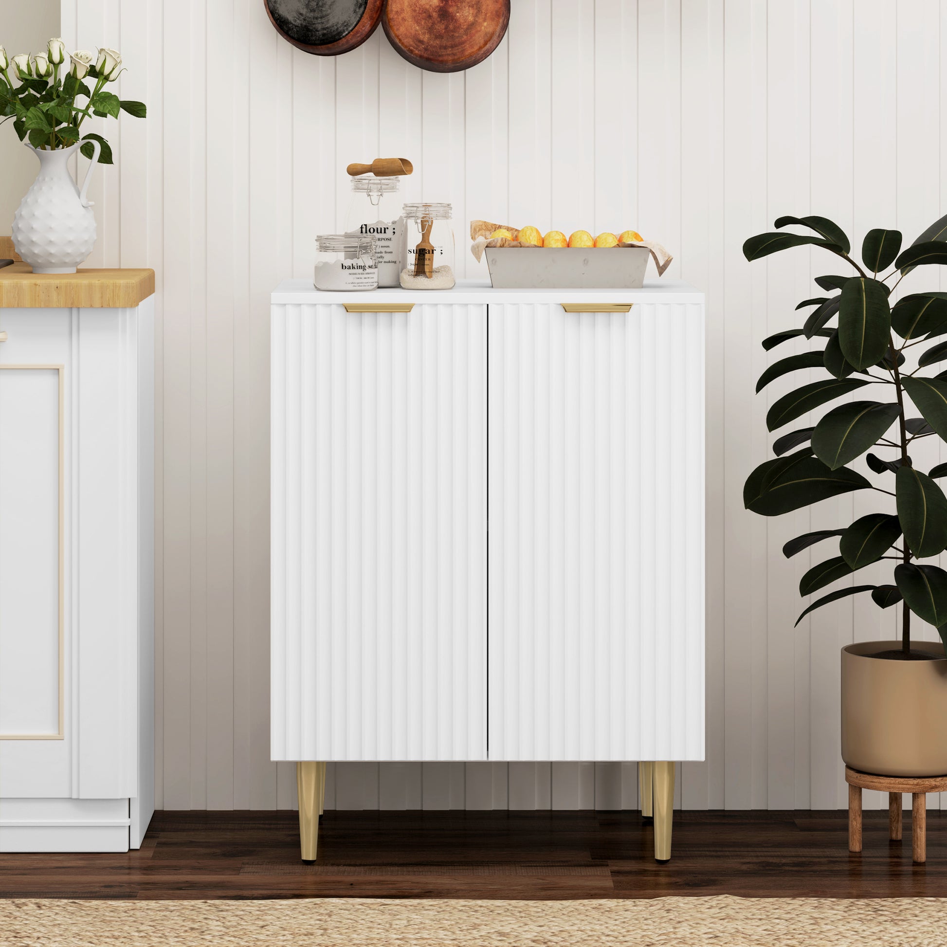 HOMCOM Adjustable Shelf Sideboard - White-Sideboards-ChewyGames-ChewyGames