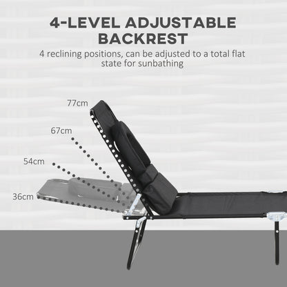 Outsunny Folding Sun Loungers Set of 2 with Face Hole, 4-Position Adjustable Backrest Garden Recliner Chairs Sunbeds, Outdoor Lounge Chairs with 600 D Oxford Cloth Seat, Pillow for Beach, Black