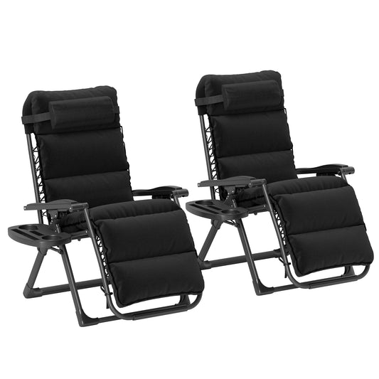 Outsunny Set of Two Reclining Sun Loungers, with Cushion - Black--ChewyGames-ChewyGames