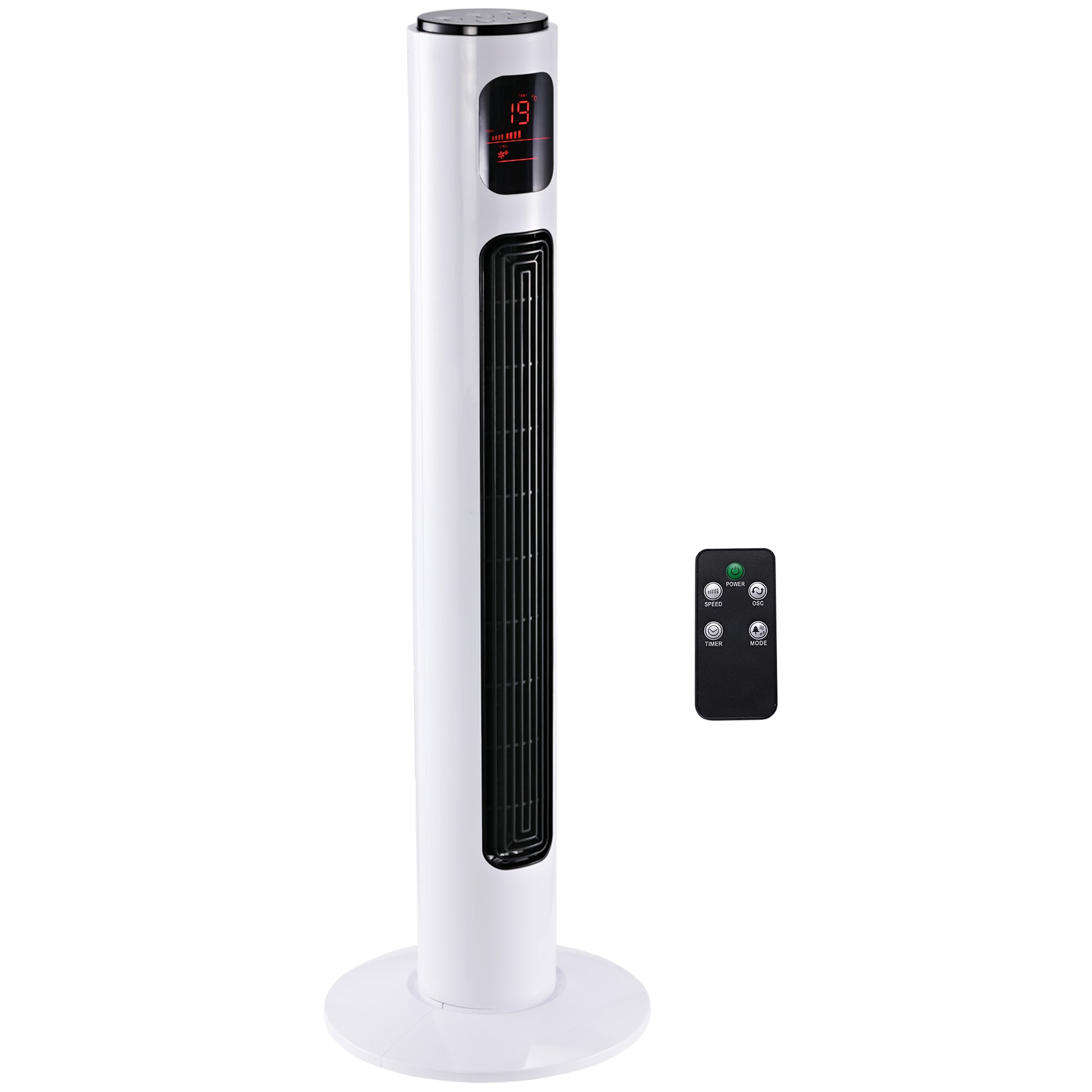 HOMCOM 38'' Freestanding Tower Fan, 3 Speed 3 Mode, 12h Timer, 70 Degree Oscillation, LED Panel, 5M Remote Controller, White--ChewyGames-ChewyGames