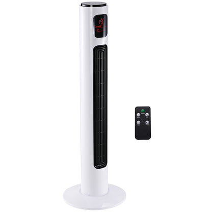 HOMCOM 38'' Freestanding Tower Fan, 3 Speed 3 Mode, 12h Timer, 70 Degree Oscillation, LED Panel, 5M Remote Controller, White--ChewyGames-ChewyGames