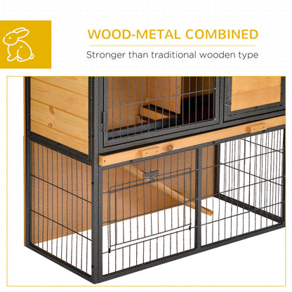 PawHut Guinea Pig Hutch Rabbit Hutch Wood-metal Elevated Pet House Bunny Cage with No-Leak Tray Ramp Openable Roof Outdoor 89.5 x 45 x 81cm Light Yellow--ChewyGames-ChewyGames