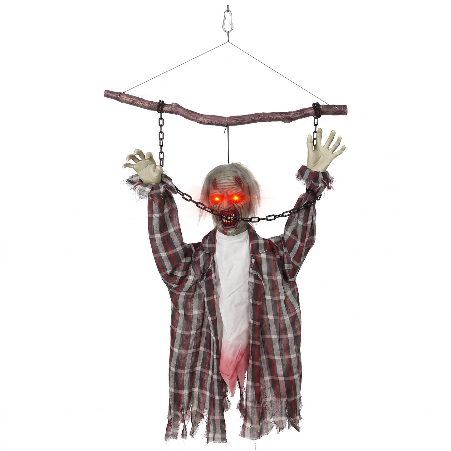 HOMCOM 110cm Screaming Animated Hanging Halloween Decoration, Sound Touch Activated Zombie Decor with Glowing Red Eyes