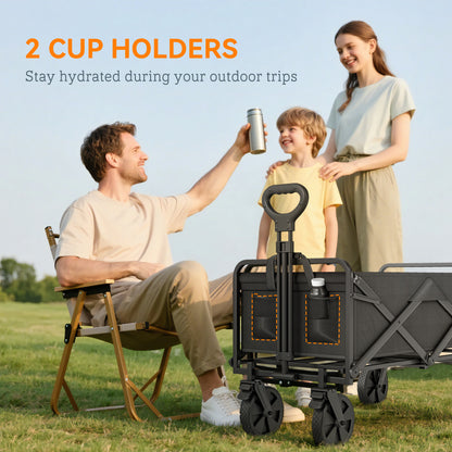 Outsunny Folding Steel Frame Garden Storage Cart, with Wheels and Handle - Black