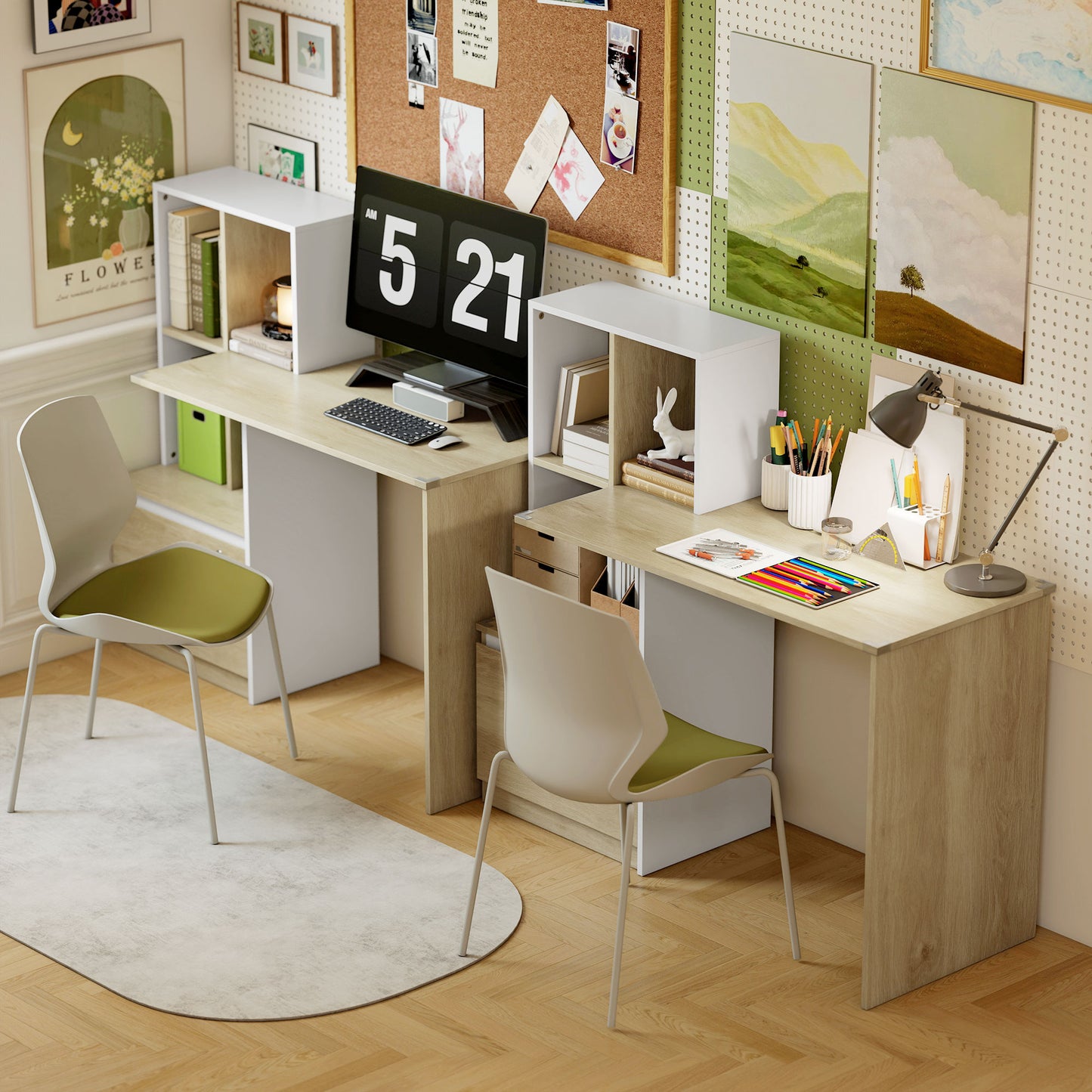 HOMCOM Computer Desk, Office Desk with Bookshelf, File Drawer and Legal Hanging File Holders, Oak Wood Effect
