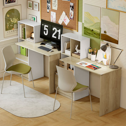 HOMCOM Computer Desk, Office Desk with Bookshelf, File Drawer and Legal Hanging File Holders, Oak Wood Effect