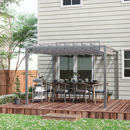 Outsunny 3 x 3(m) Outdoor Pergola with Retractable Roof, Aluminium Louvered Patio Gazebo Canopy, Grey