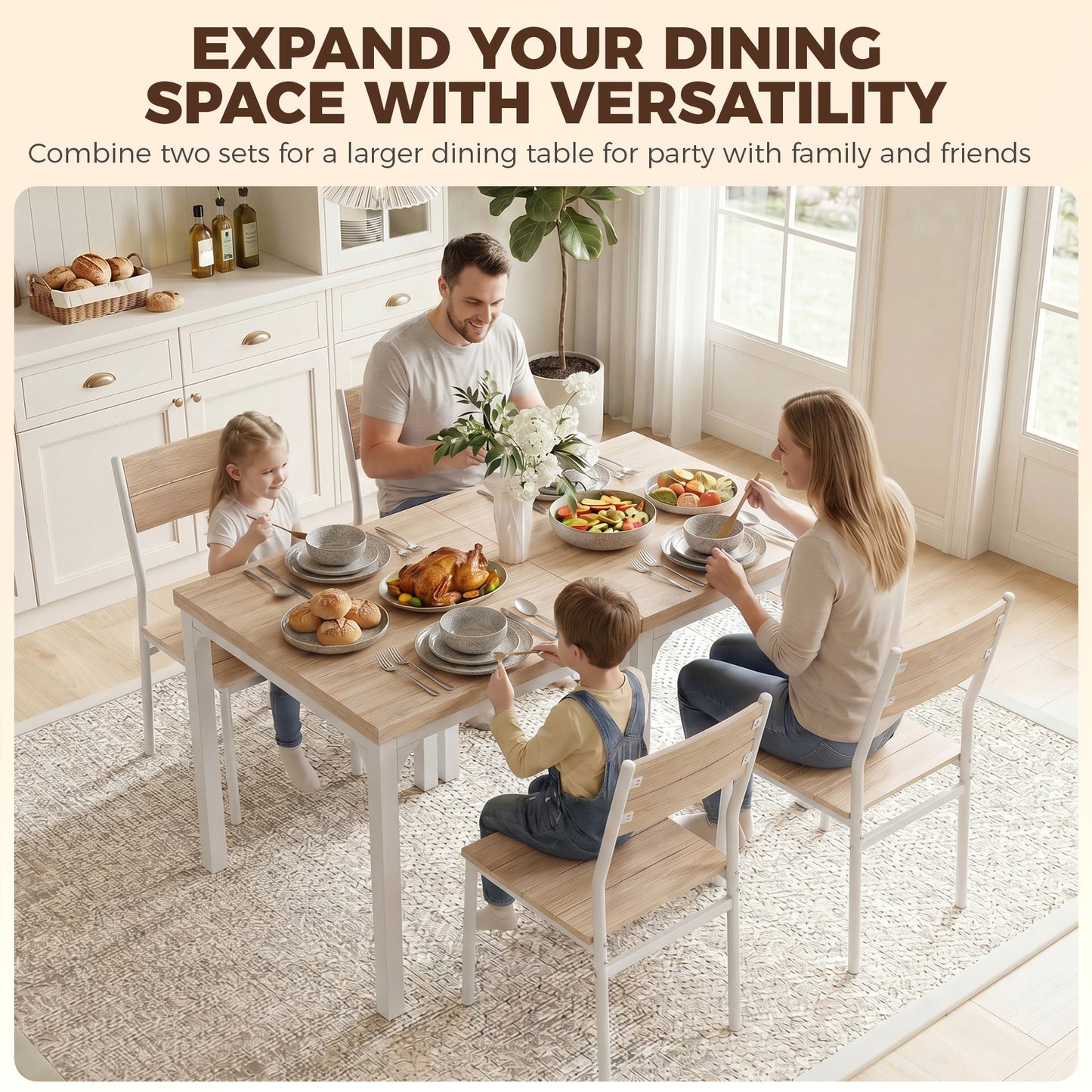 HOMCOM Three-Piece Minimal and Compact Dining Set, Oak Wood Effect
