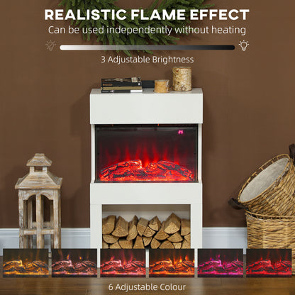 HOMCOM 19" Electric Fireplace with Surround, 3D Flame Effect, 6 Colours & 3 Brightness Levels, 1000W/2000W White Electric Fire and Mantel Reach up to 30㎡ Space with Remote & Timer, 3 Sided View