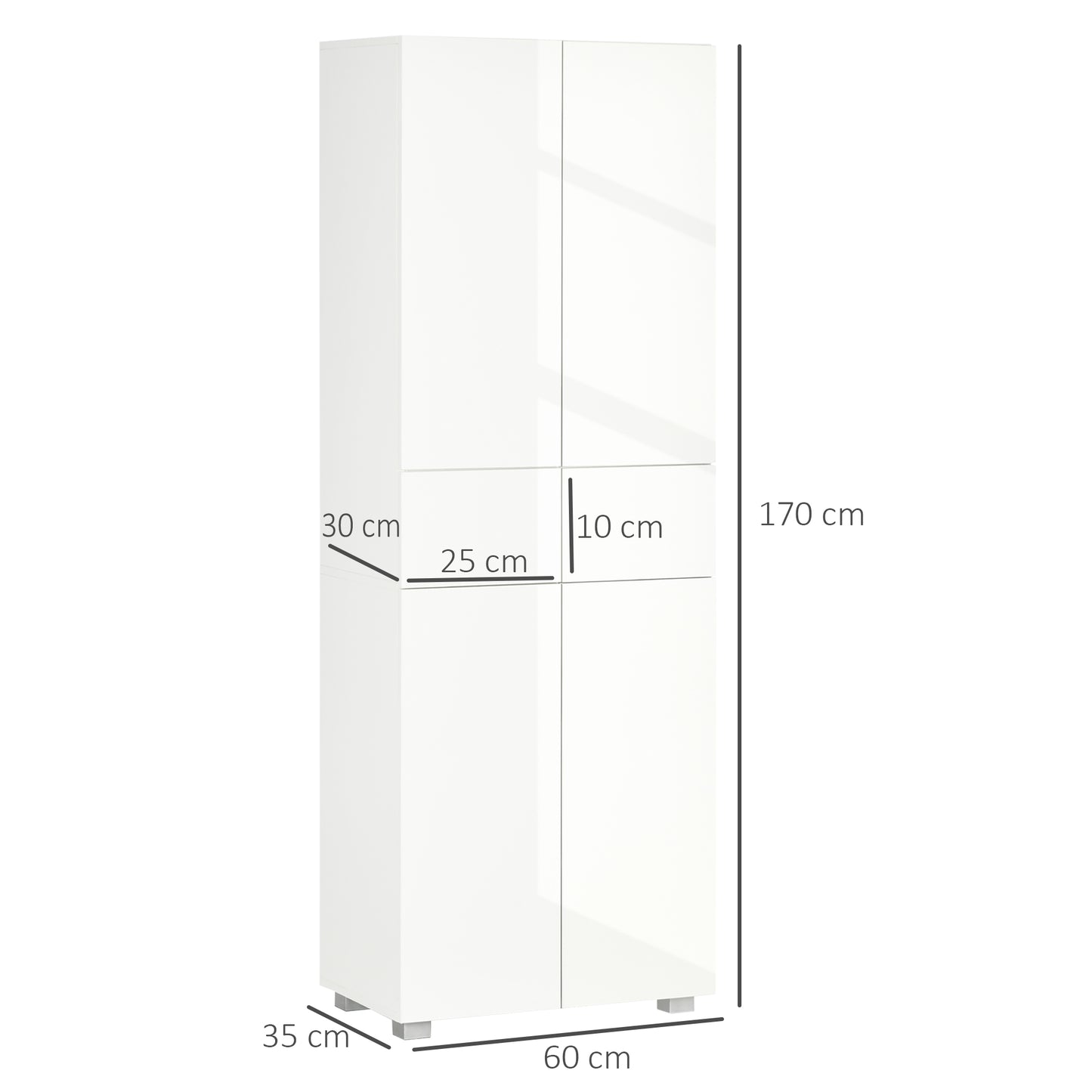 HOMCOM Storage Cabinet, Kitchen Cupboard with 3 Adjustable Shelves, 60L x 35W x 170H cm, White