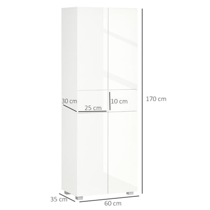 HOMCOM Storage Cabinet, Kitchen Cupboard with 3 Adjustable Shelves, 60L x 35W x 170H cm, White